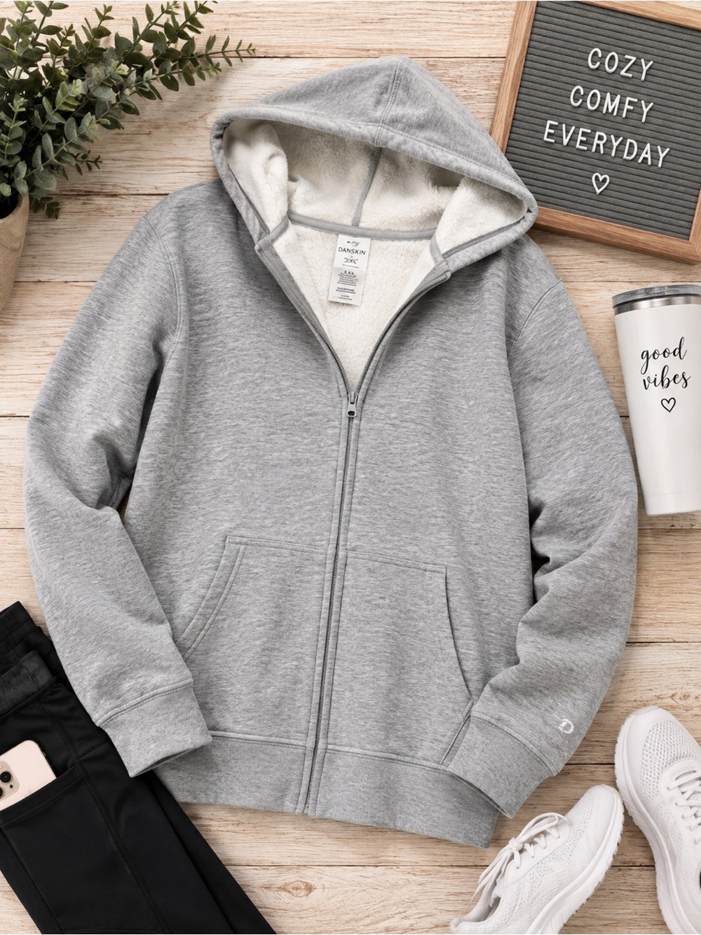 Danskin XXL Gray Fuzzy Lined Full Zip Hoodie Jacket Plus Size Athleisure